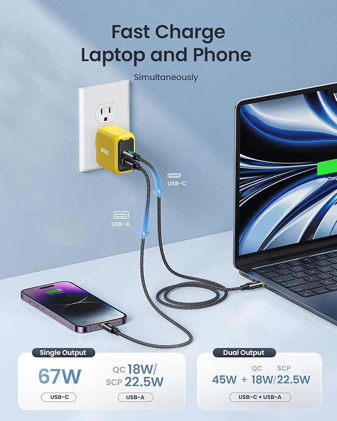 USB C Charger, AOHI 67W GaN+ PD Fast Charger Block - Image 3