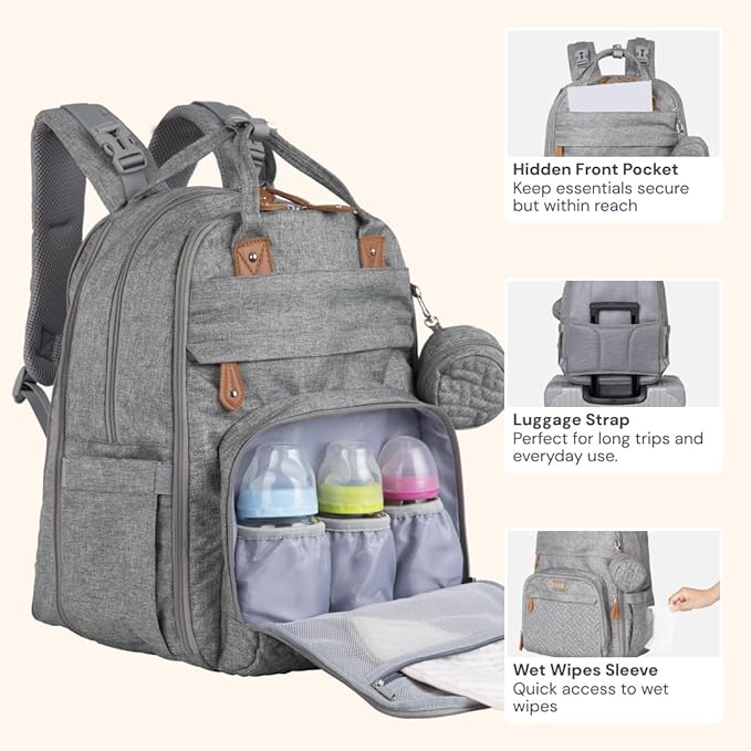 BabbleRoo Extra Large Diaper Bag Backpack, Expandable Baby Bag - Image 5
