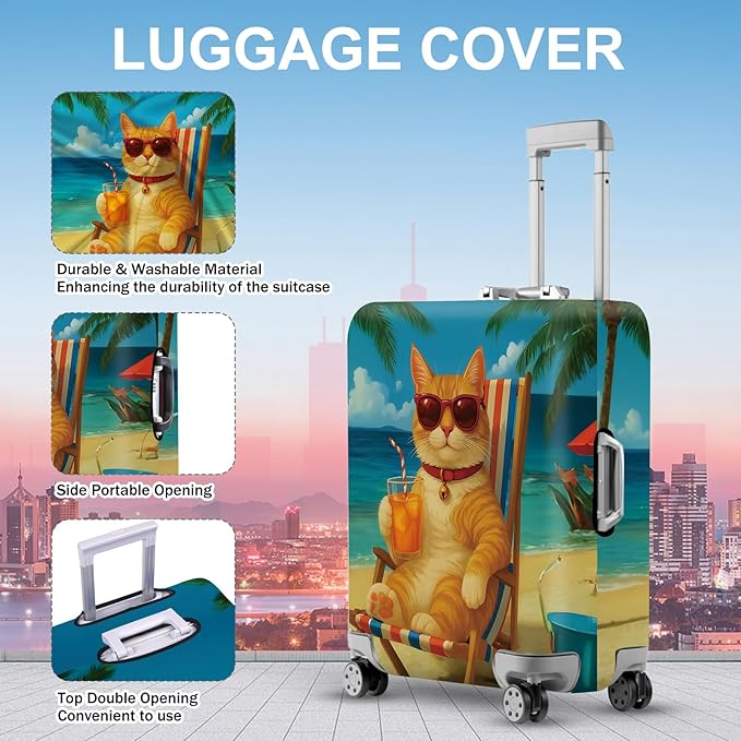 ANNA QUEEN Summer Cat Luggage Cover, Cat in Sunglasses - Image 3