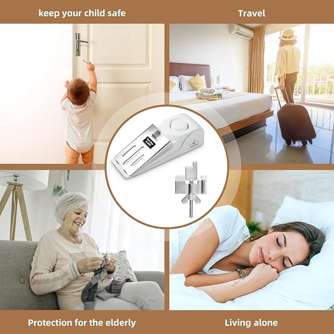 2 Pack Portable Door Lock & 120dB Travel Door Stopper Alarm, 3-Level - Image 7