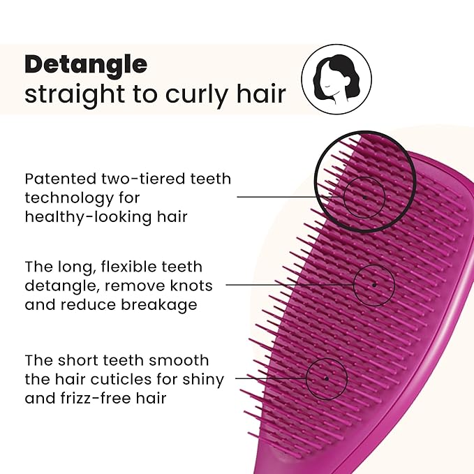 Tangle Teezer Ultimate Detangler Brush for Wet & Dry Hair, Eliminates Knots & Reduces Breakage for Straight to Wavy Hair Types, Electric Raspberry