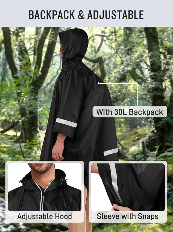 SaphiRose Hooded Rain Poncho Waterproof Raincoat Jacket - Image 6