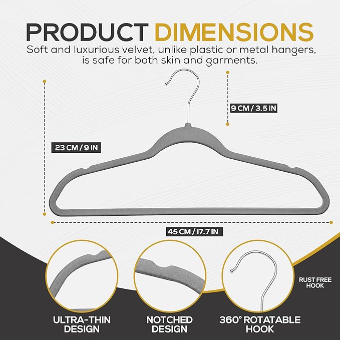 Premium Velvet Hangers 50 Pack Ultra Thin Non Slip Adult Felt Space Saving Slim - Image 2