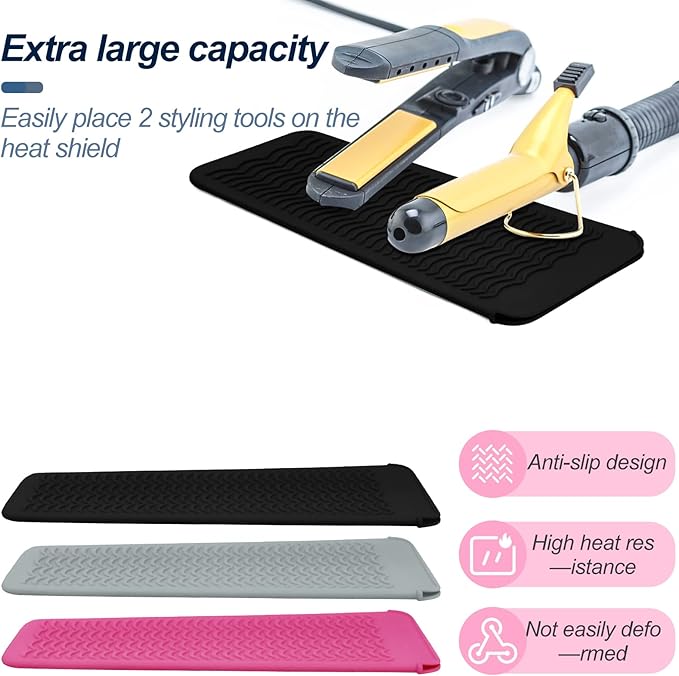 2PCS Silicone Heat Resistant Mat Pouch for Hair Straightener, Curling Iron, Flat Iron and Hot Hair Tools Black