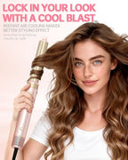 Hair Dryer Brush 8-in-1 Dual Voltage Hot Air Styler – Fast-Drying 110,000 RPM Ionic Blow Dryer with Straightener & Curler Attachments, Frizz-Free Volumizing Styler with Protective Hard Case-Pink