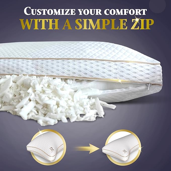 Royal Therapy Queen Memory Foam Pillow, Adjustable Shredded Memory Foam Pillows - Image 3