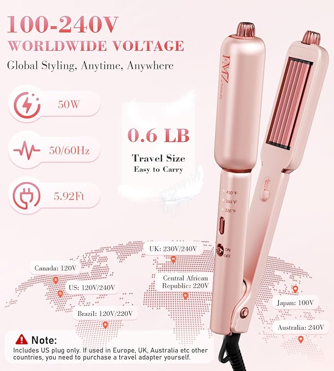 FMZ Flat Iron Hair Straightener Crimper Curler, Professional 4 in 1 Pink Hair Styling Irons for Straightening, Crimping, Curling, Fast Heating, Dual Voltage, Mini and Portable for Women Travel Home