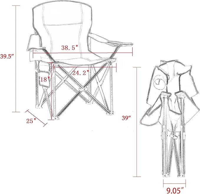 Padded Camping Chairs for Adults, Oversized Folding Outdoor Chairs, Weight - Image 3