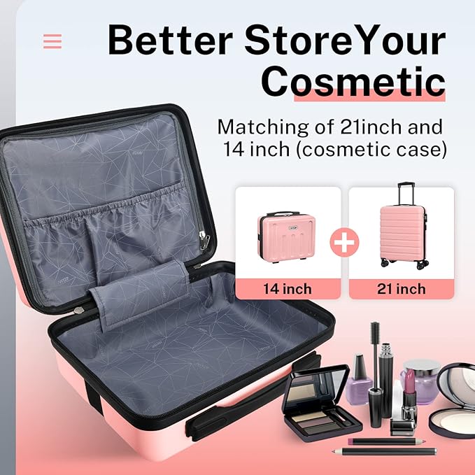 AnyZip 21" Carry On Luggage and 14" Mini Cosmetic Cases Luggage Set Hardside PC - Image 4