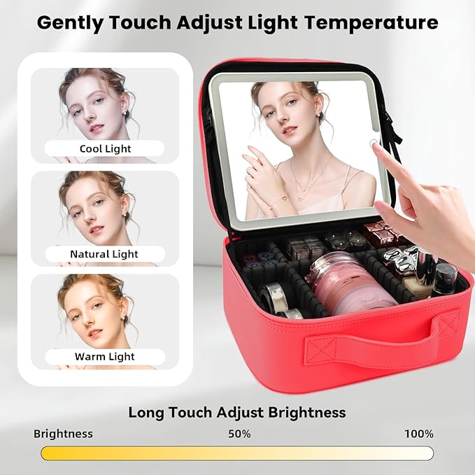 Travel Makeup Bag with LED Mirror and Light Makeup Travel Bag Organizer - Image 2