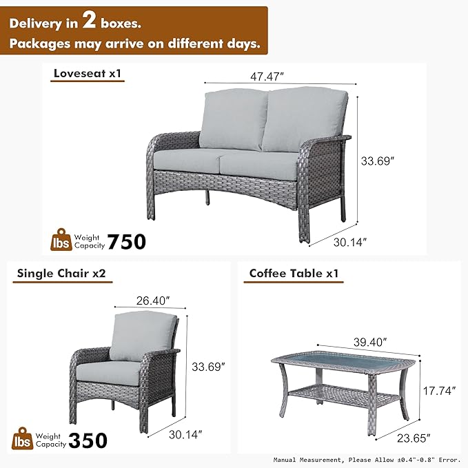 HOOOWOOO Patio Furniture Set, 4 Pieces Outdoor Conversation Set, All Weather - Image 6