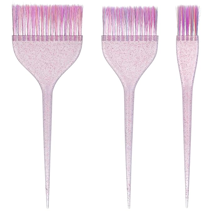 Glitter Hair Dye Brush Set - 3Pcs Professional Hair Dye Brush Color Brushes for Stylist Soft Bristles for Home DIY Dyeing Salon Hairdresser (3 Sizes)