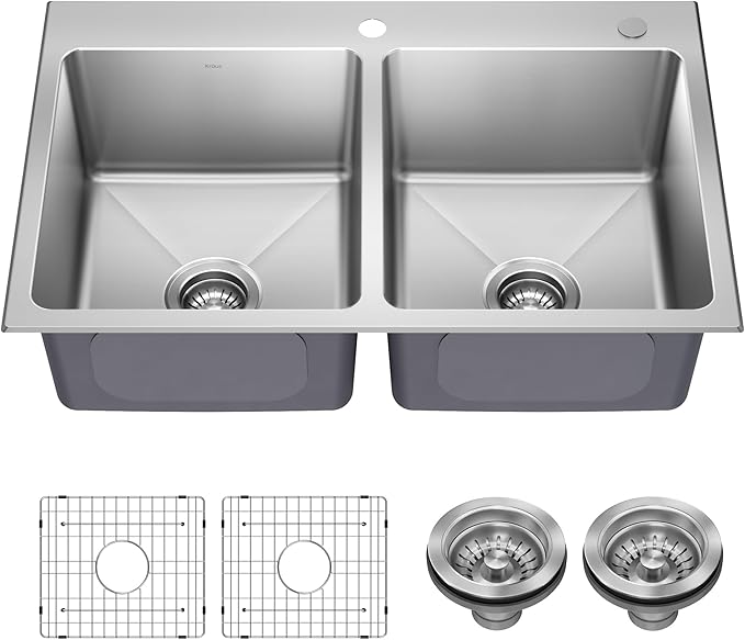 KRAUS Fairlane 33-inch Drop In/Top Mount Double Bowl 18-Gauge Stainless Steel by KRAUS