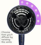 INFINITI PRO CONAIR Hair Dryer with Innovative Diffuser, Enhances Curls and Waves While Reducing Frizz, Dark Blue