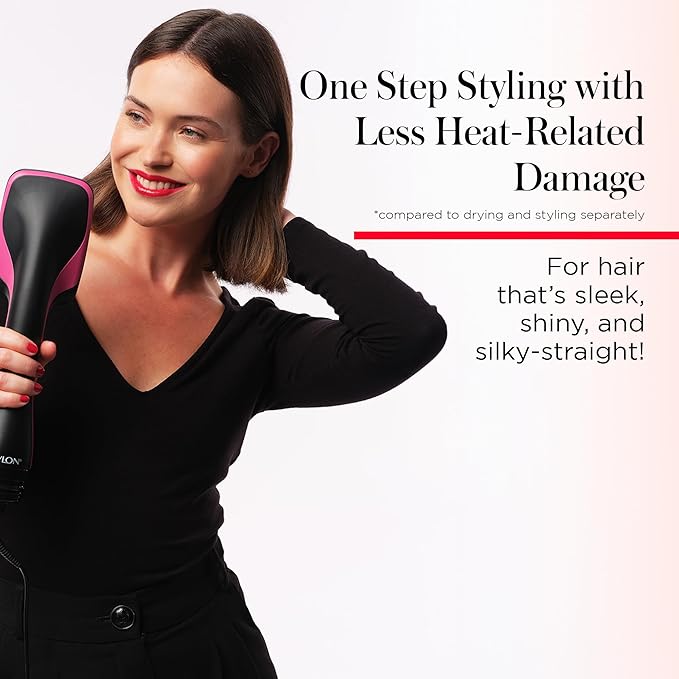 REVLON -Step Hair Dryer and Styler,All-in- Hair Brush Straightener for Salon-Quality Smooth & Straight Styles,Black,(Pack of 2)