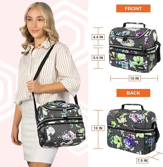 OPUX Lunch Box For Women, Insulated Large Lunch Bag Adult Work, Double Decker - Image 3