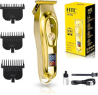 HTC Hair Clippers – Professional Cordless Rechargeable Hair Trimmer with Precision, Adjustable Speeds, and LED Display （Gold）