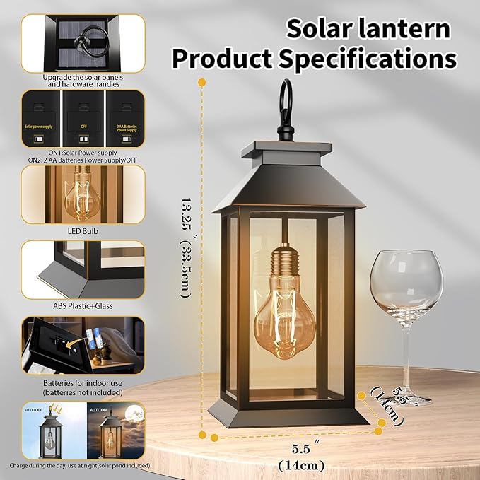 2 Pack Hanging Solar Lanterns Glass Solar Lights Outdoor Waterproof Upgraded - Image 7