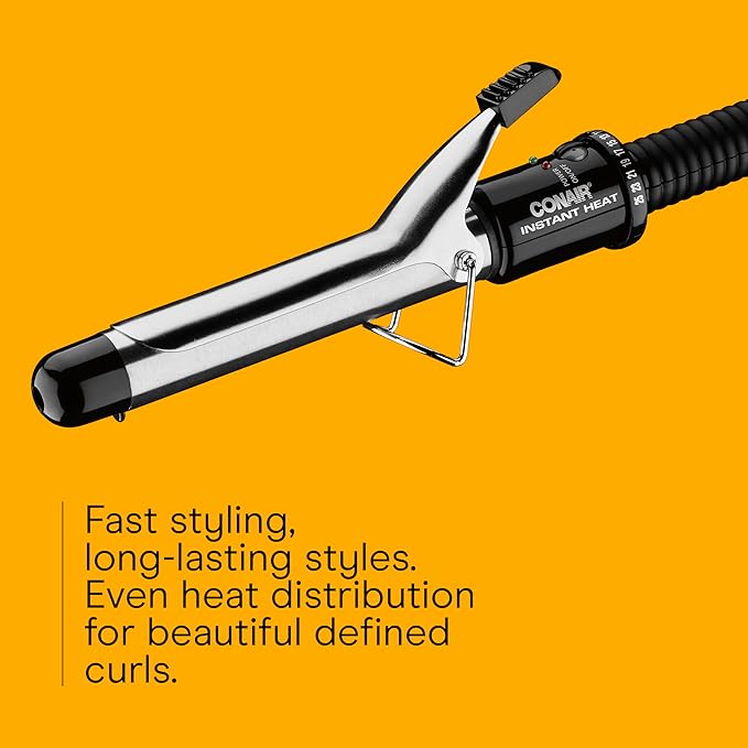 Conair Instant Heat 1-Inch Curling Iron, 1-Inch Barrel Produces Classic Curls, Hair Curler for Short, Medium, and Long Hair, 25 Heat Setting Hair Curling Iron, Black