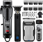 HIENA PRO Professional Cordless Hair Clippers for Men, T-Blade Beard Trimmer & Foil Shaver & Nose Hair Trimmer Set, Barber Clipper Hair Cutting Grooming Kit
