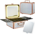 Makeup Train Case with Magnetic LED Mirror Makeup Organizer Box Travel Cosmetic by Faquenc