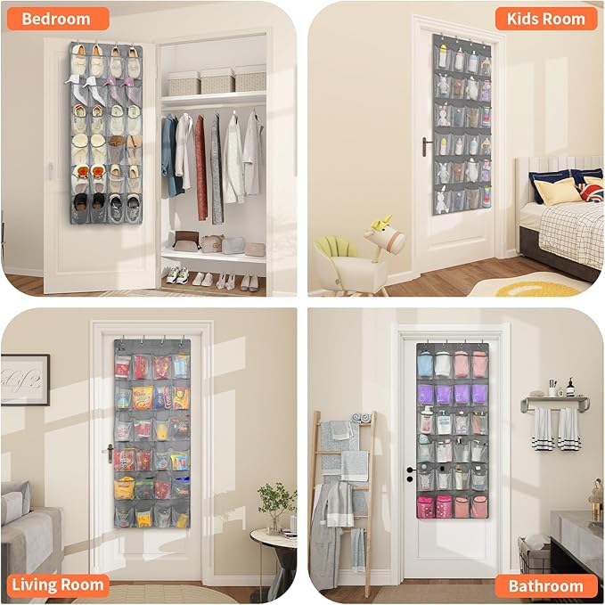 FENTEC 24 Pockets Over the Door Shoe Organizer Hanging Shoe Organizer - Image 5