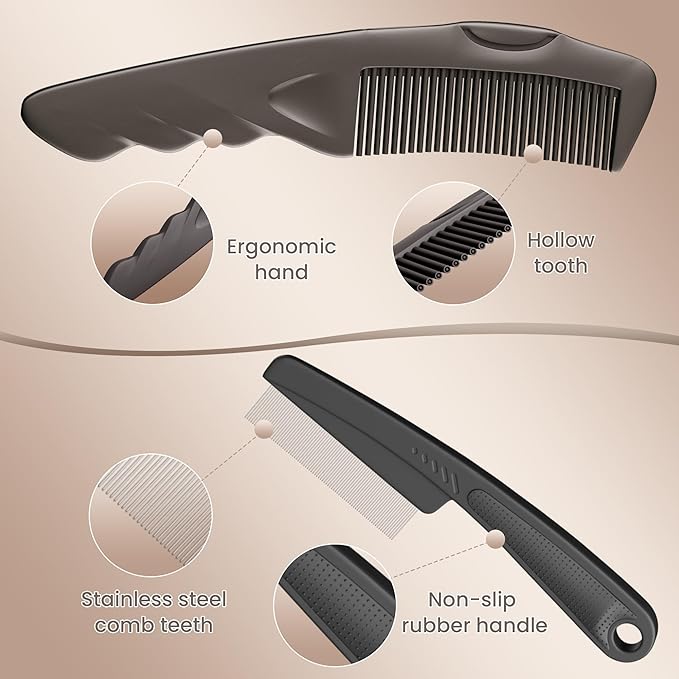 2PC Dandruff Comb Fine Tooth Scalp Detox Comb Lice Stainless Steel Scalp Detoxing Hair Brush Tool Hair Care for Women, Men & Kids (Brown)
