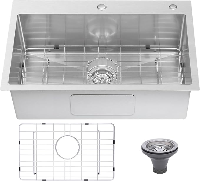 Drop In Kitchen Sink 28x18", 18 Gauge Stainless Steel Sink, 3D Embossed Surface by Beleeb