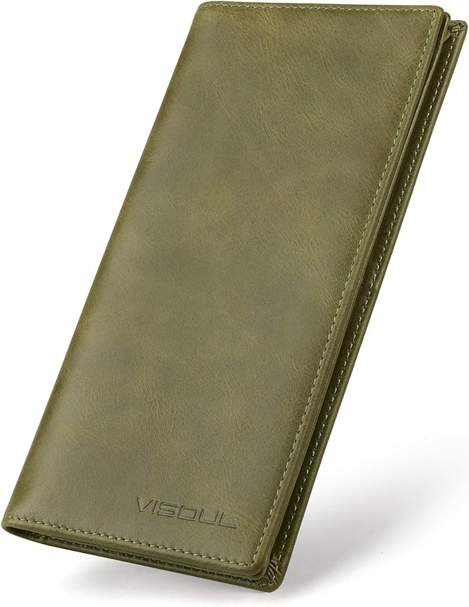 VISOUL Mens Long Bifold Checkbook Wallets Genuine Leather, Tall Checkbook RFID by VISOUL