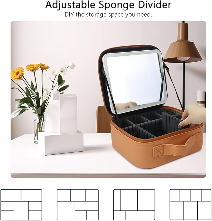 Travel Makeup Bag with LED Mirror Travel Makeup Organizer with 3 Lighted - Image 4