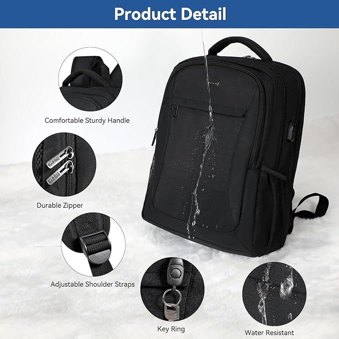 Voova Travel Laptop Backpack, Business Work Laptop Backpack - Image 3