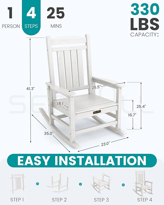 SERWALL Outdoor Rocking Chair Set of 2, HDPE Patio Rocking Chair All-Weather - Image 3