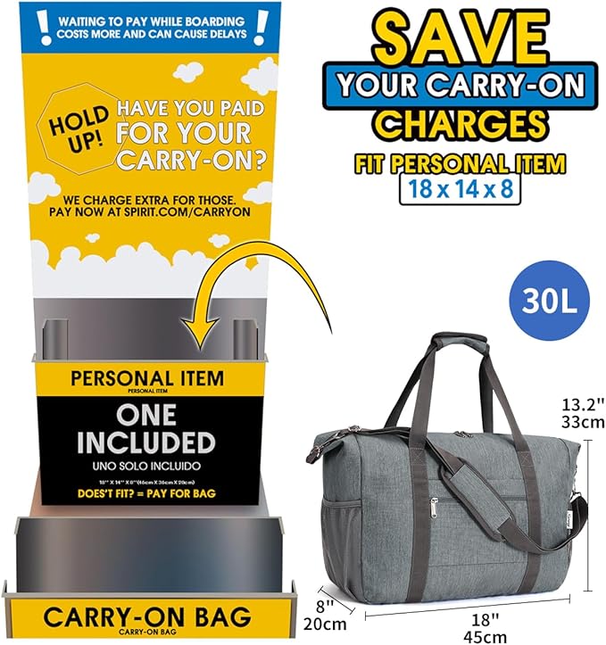 Narwey 18x14x8 Inches Travel Bag Spirit Airlines Frontier Personal Item Bag - Image 2