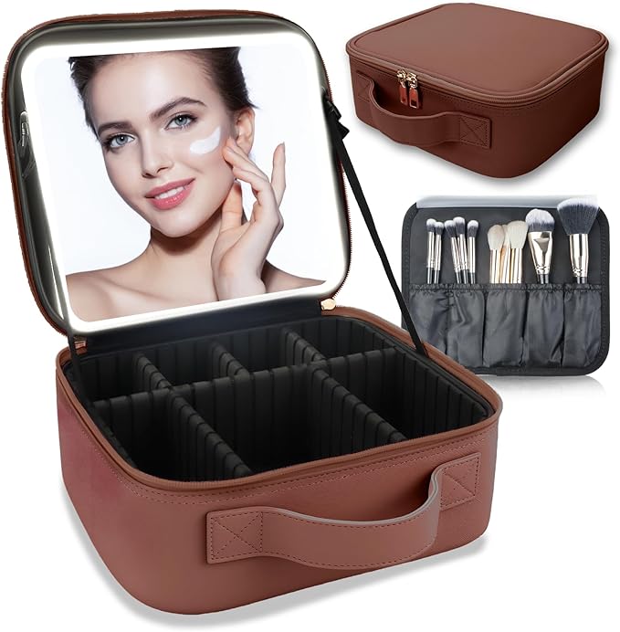 Makeup Bag with Led Mirror, Travel Makeup Organizer with 3 Color Setting by SUILU