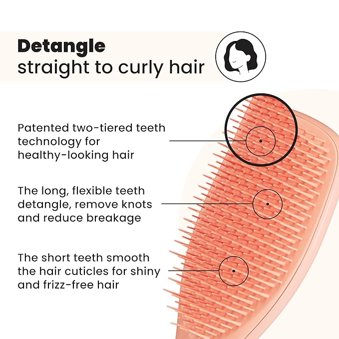 Tangle Teezer Ultimate Detangler Brush for Wet & Dry Hair, Eliminates Knots & Reduces Breakage for Straight to Wavy Hair Types, Amazon Exclusive Apricot