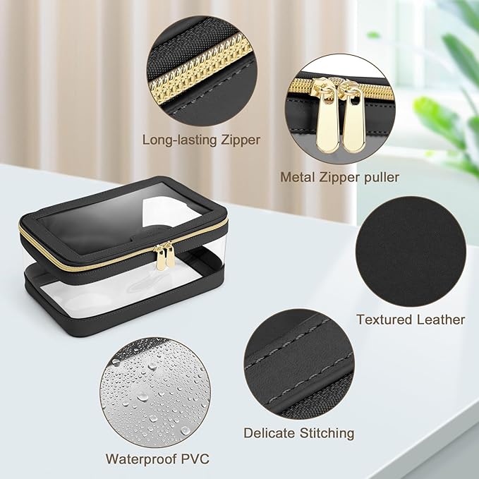 Travel Clear Makeup Bag with Makeup Brush Bag, Leather Makeup Case Toiletry Bag - Image 5