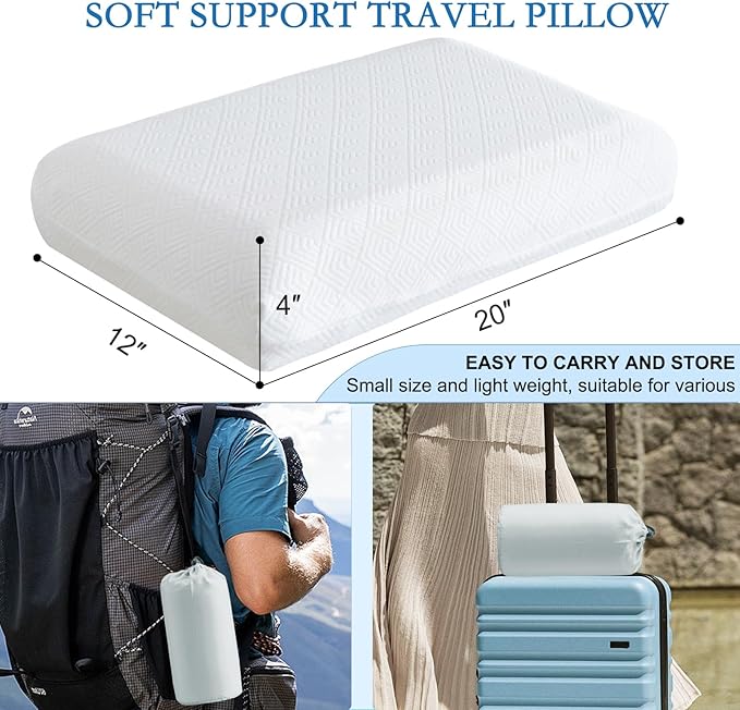 YOUR MOON Memory Foam Travel Pillow, Pure Cotton Cover, Compressible Camping - Image 2
