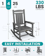 SERWALL Outdoor Rocking Chair, HDPE Patio Rocking Chair All-Weather Porch Rocker - Image 3