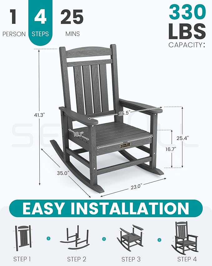 SERWALL Outdoor Rocking Chair Set of 2, HDPE Patio Rocking Chair All-Weather - Image 3