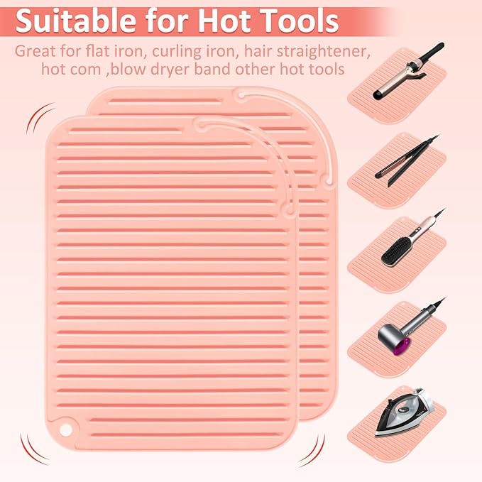 Quccefods 2 Pack Heat Resistant Mat Large Silicone Hot Hair Tools Holder for Curling Irons Flat Iron Hair Styling Tools Mat Portable Vanity Pad