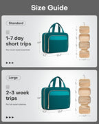 HOTOR Travel Toiletry Bag for Women & Men, Waterproof Makeup Bag with Hanging Hook and Multiple Pockets, Cosmetic Bags for Women, Travel Essentials, 11.2'' x 3.2'' x 8.9'', Teal
