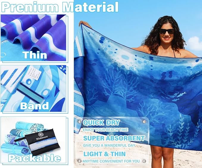 Lightweight Thin Microfiber Beach Towel Sand Free Quick Dry Absorbent Compact - Image 4