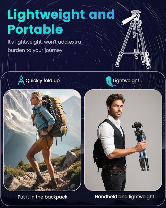 74"-Camera-Tripod, with Holder and Travel Bag - Image 4