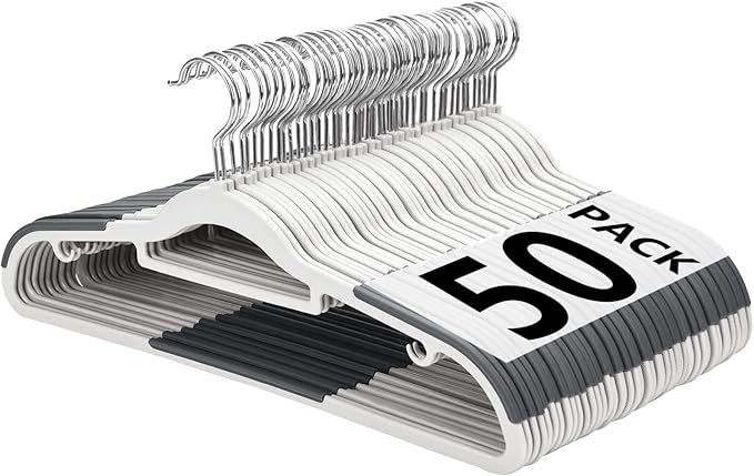 Plastic Hangers 50 Pack, Slim Clothes Hangers Non Slip, Non-staining Space by Edergoo