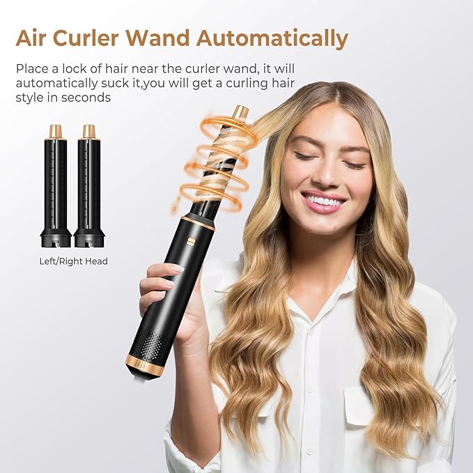 JINYAWA 5-in-1 Blow Dryer Brush & Air Styler Complete Set: Hair Dryer Brush, Hot Air Brush, Air Curler & Air Curling Wrap Hair Styling Tools for Straight, Curl, Dry, Smooth Styling as Gift