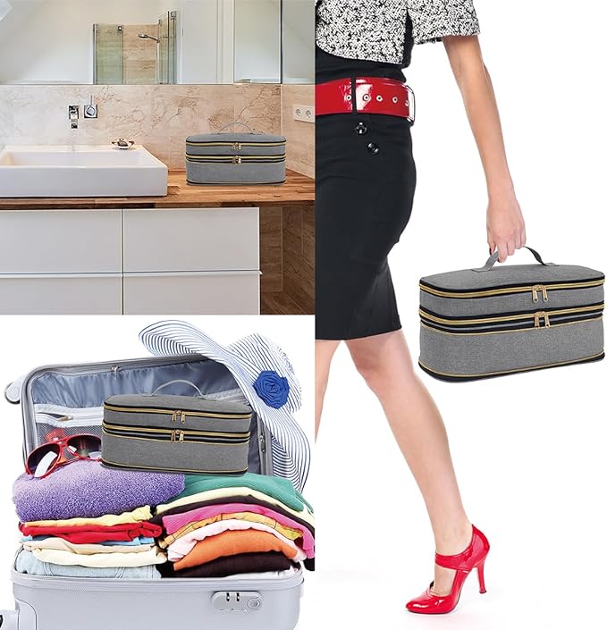 Hair Dryer Travel Carrying Case, Curling Iron Storage Bag, Slim Expandable Handheld Dual-Layer Travel Storage Bag for Dryer/Hair Tool Organizer/Style Organizer