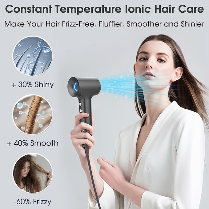 KARFUN Hair Dryer, Blow Dryer, Plasma Hairdryer, Ionic Hair Dryer for Women, Blow Dryers for Women, Professional High Speed Hair Dryers (Dark Gray)