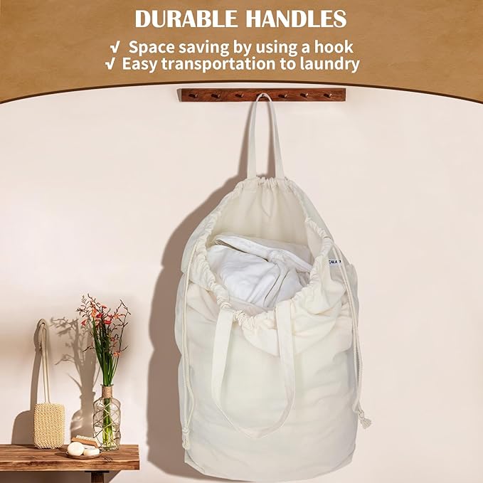 Canvas Laundry Bags with Handles & Square Base13.8"x 13.8", Large Heavy Duty - Image 3