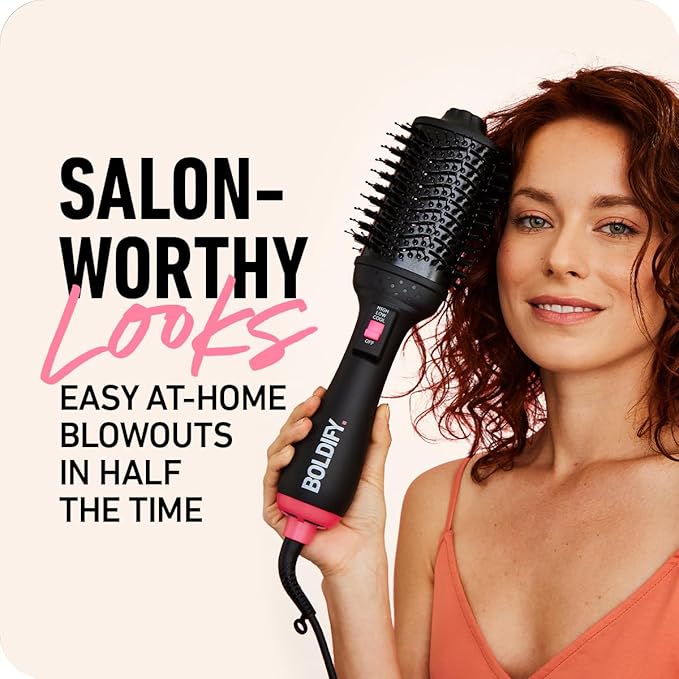 BOLDIFY Professional Blow Dry Brush - for Silky Shiny Curls, Waves, or Straightener - BoarCraft™ Charcoal Infused Hair Dryer Brush w/Volumtech™, Anti Frizz Advanced ION Generator Technology