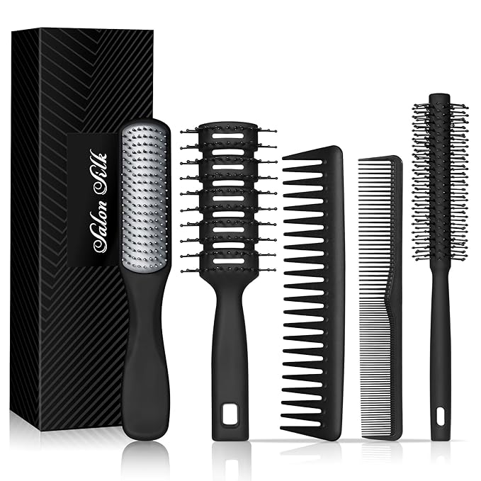 SalonSilk Hair Brush for Men, 5PCS Men Hair Brush & Styling Comb Set, Professional Barber Tools for All Hair Types, Perfect for Styling, Grooming, and Detangling